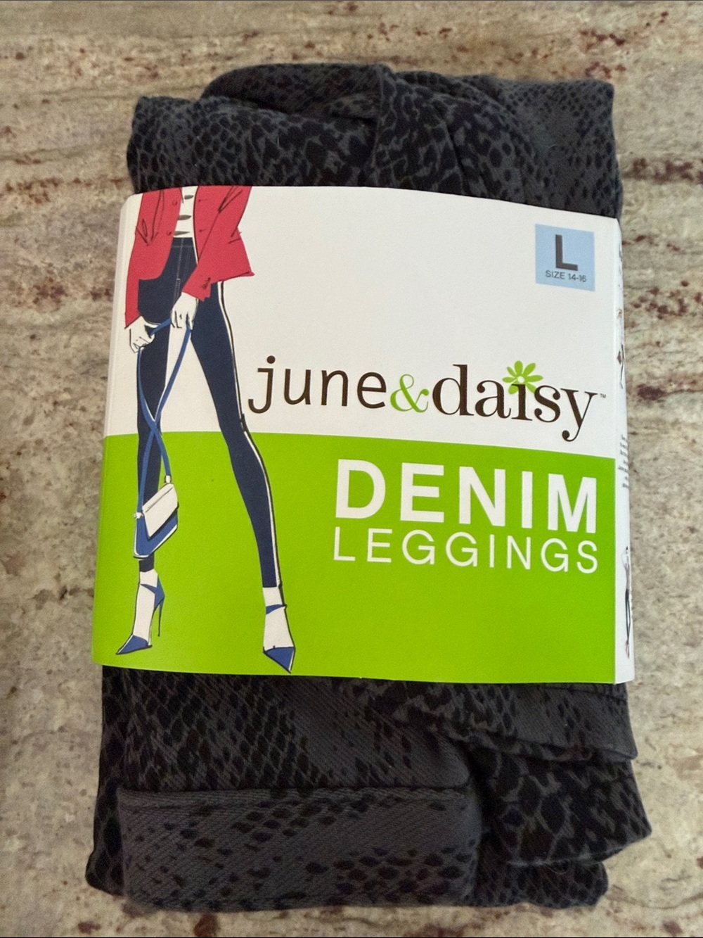 June & Daisy Black Leopard Denim Leggings - Women's Large